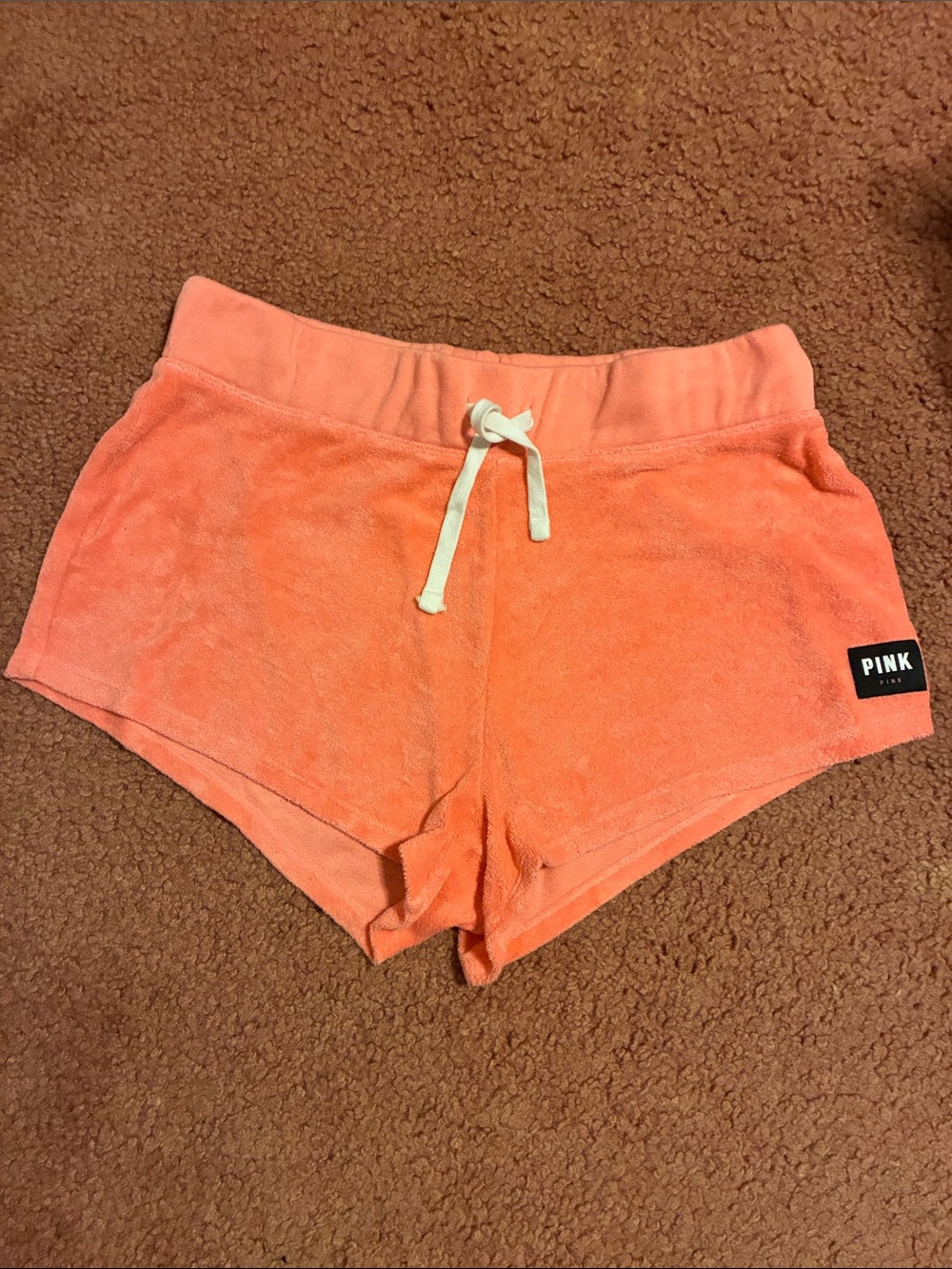 Victoria's Secret PINK Coral Terrycloth Drawstring Shorts, Size Medium